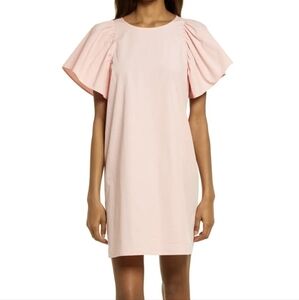 Madewell New Poplin Flutter Sleeve Shift Dress Pink Puff Sleeve Cotton Sz Med